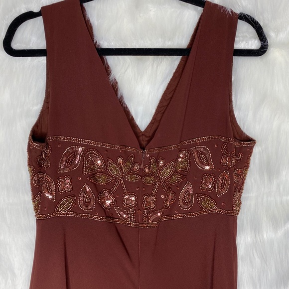 Midnight Velvet Brown Beaded Evening Gown - Picture 5 of 8